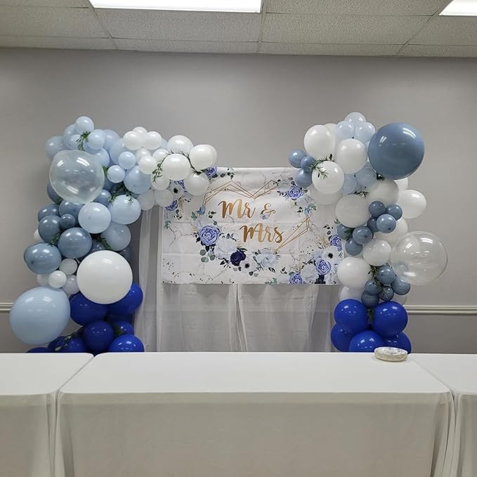60Pcs Dusty Blue Balloons, 60Pcs 12 Inch Blue and White Balloons with Dusty Pastel Light blue White Clear balloons for Baby Shower Gender Reveal Bridal Shower Birthday Party Decorations