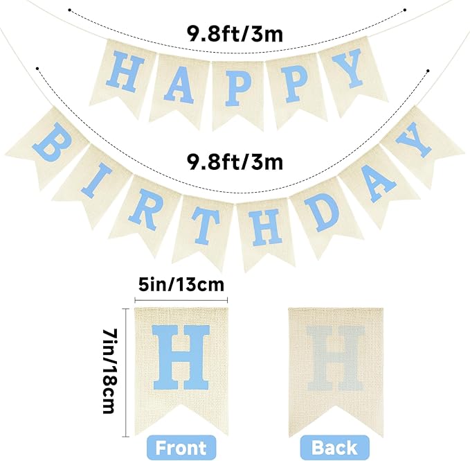 Anwyll Happy Birthday Banner - NO DIY Burlap Happy Birthday Banner Sign Happy Birthdays Party Decoration Happy Birthdays Banners Bunting for Men Boy Prince Celebration Party Backdrops (Blue)