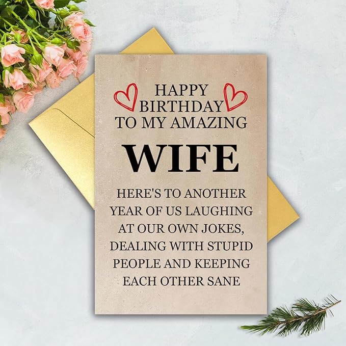 Funny Rude Birthday Card for Wife from Husband, Hilarious Humor Gift Idea for Her, Best Happy Wife Birthday Card with Sarcastic Message, Perfect Couples Gag Birthday Gift