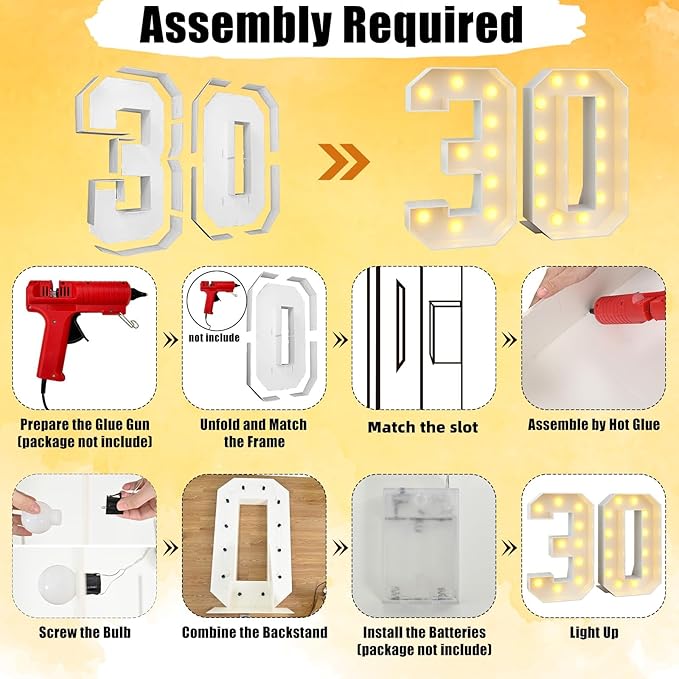 Marquee 4ft Numbers with Light up Number 30 White Mosaic Frame Slots-in Letter 30 for 30th Birthday Party Decorations Pre-Cut Cardboard Large Giant Cut-Out Thick Foam Board Sign Anniversary