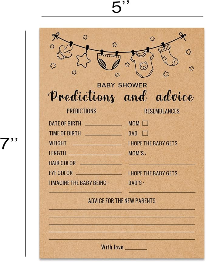 Baby Predictions and Advice Baby Shower Game, Girl or Boy Babies New Parent Message Advice Book, Baby Shower Party Games Supplies & Activities, 30 Game Cards Included, Kraft