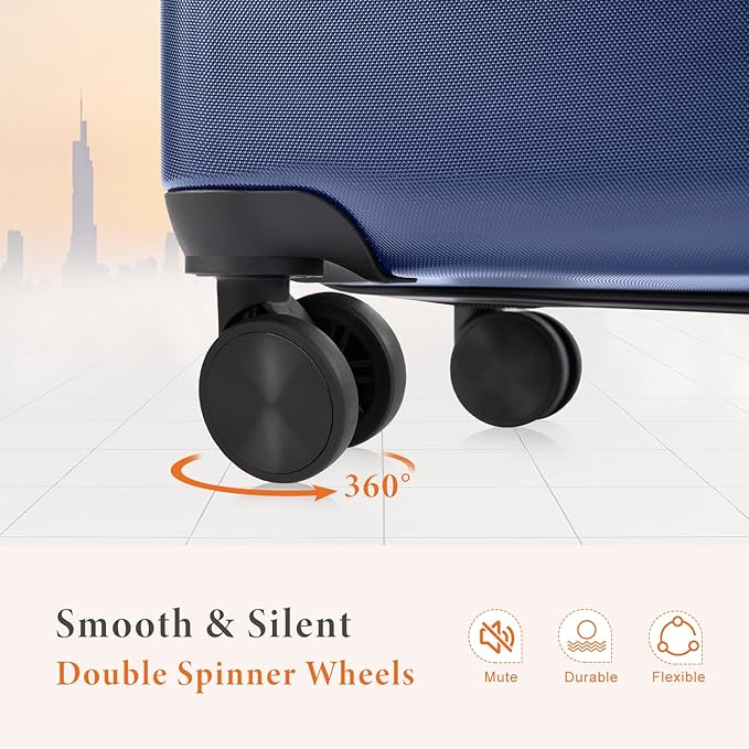 Sweetcrispy Carry on Suitcase, Luggage with Spinner Wheels, Hard Shell ABS, TSA Lock, Blue, 3-PCS Set (20/24/28 inch)