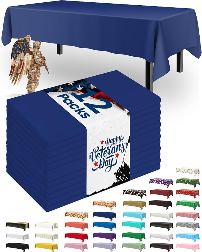 Pureegg Plastic Table Cloth Disposable 12 Pack, 54 x 108 Inch Table Cloths, Graduation Decorations Class of 2026, Graduation Party, Tablecloths, Rectangle, Plastic Cover, Leakproof & Sturdy, Navy Blue