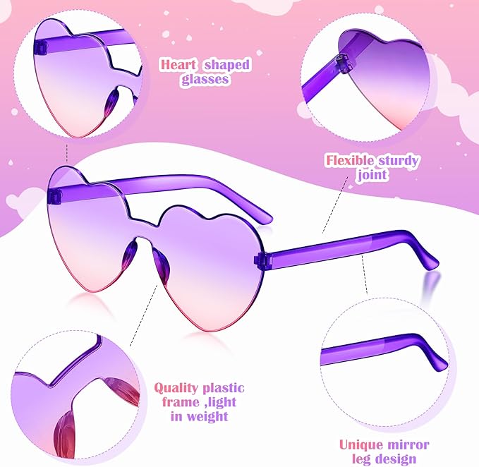 Frienda 8 Pairs Heart Shaped Sunglasses for Women Rimless Heart Glasses Candy Color Sunglasses for Party Favor