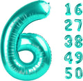 40 Inch Teal Blue Balloon Number 6 Balloons,6 Foil Mylar Helium Large Digital Blue Green Balloon Birthday Numbers Jumbo Balloons 16th or 61st Anniversary Party Decorations Supplies