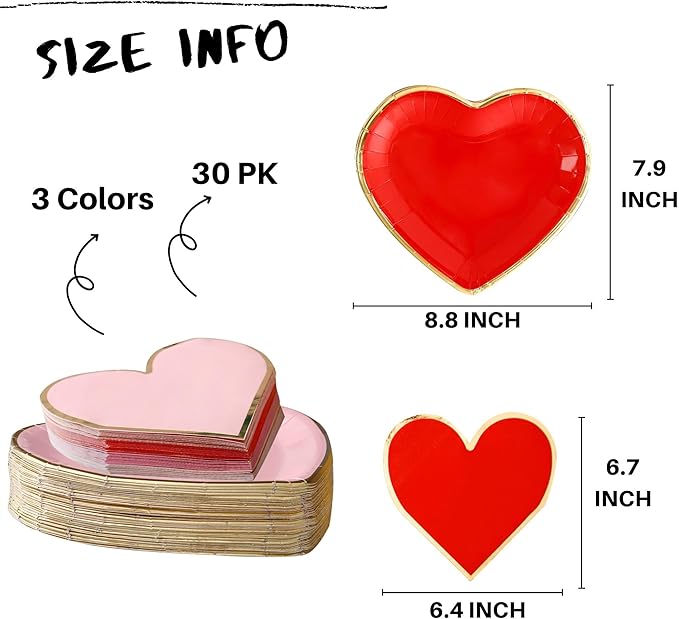 Valentines Day Plates and Napkins Party Supplies - Serves 30 - Assorted 3 Colors Includes Paper Plates and Napkins for Valentine Decor Party Supplies Valentines Day Decor Valentine's Day Decorations