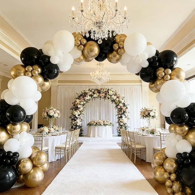 300 Pcs Black White Gold 12 Inch Bulk Latex Balloons for Birthdays Weddings Party Decorations
