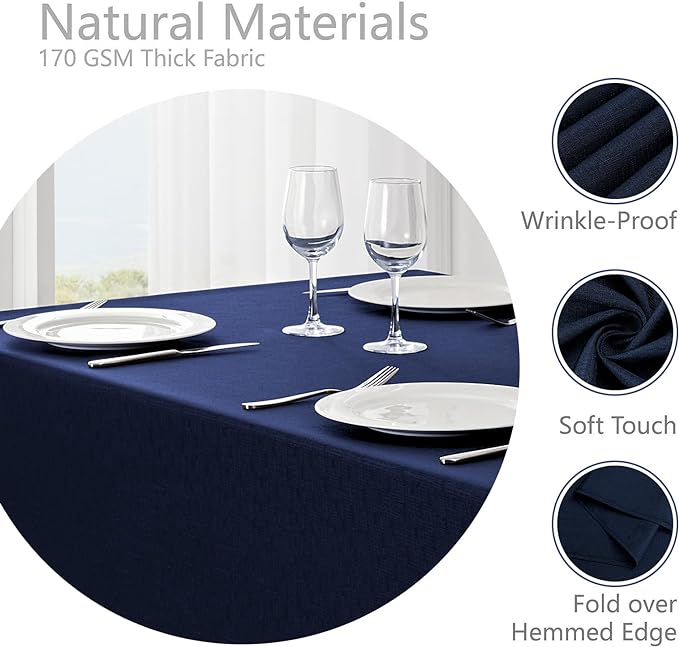 Rectangle Tablecloth Waterproof 60x144 inch Linen Textured Table Cloth Stain and Wrinkle Resistant Washable, Decorative Fabric Table Cover for Dining, Party and Camping, Navy Blue