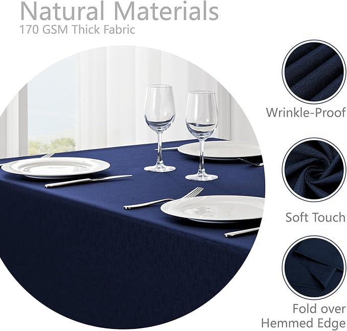 Rectangle Tablecloth Waterproof 60x104 inch Linen Textured Table Cloth Stain and Wrinkle Resistant Washable, Decorative Fabric Table Cover for Dining, Party and Camping, Navy Blue