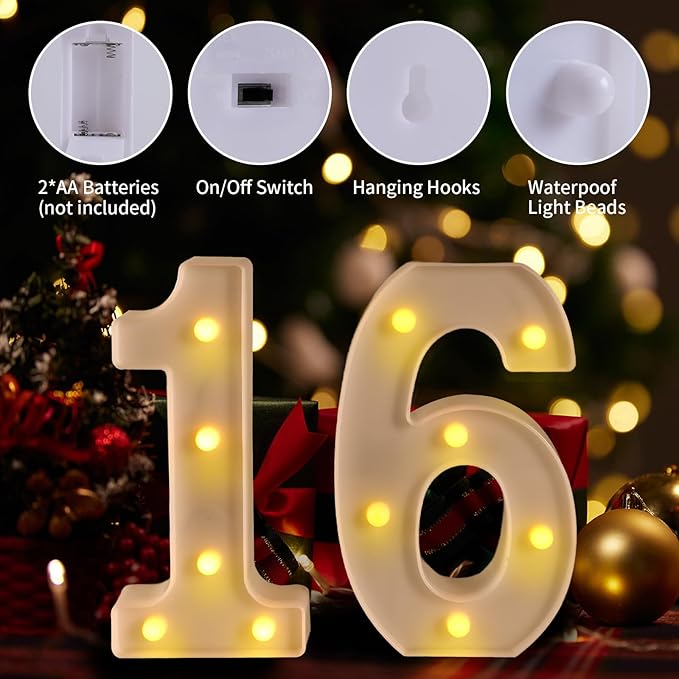 16th Birthday Decorations for Girls Boys,Sweet 16 Party Decorations for Centerpieces Table,Light Up Numbers Sweet 16 Sign for Party Backdrop Wall Decor for 16th Wedding Anniversary Decoration