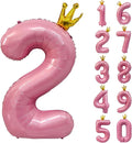 40 inch Pink Number 2 Balloon with Crown, Pink Crown Balloons 0-9 for 2nd Birthday Party Anniversary Decorations Supplies