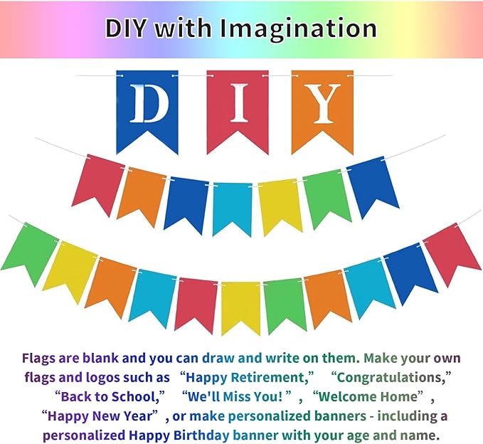 DIY Rainbow Banner Kit – 24pcs Colorful Paper Pennants with A-Z Letters & Heart Stencil – Customizable Phrase Banner for Birthday, Wedding, Baby Shower & Party Decor (5.1x7.1 inch)