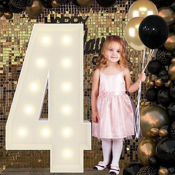 4FT Marquee Light Up Numbers Pre-Cut Frame Giant Marquee Numbers 4, Mosaic Numbers for Balloons, 14th 24th 34, 40th Birthday Decorations for Women Men, 40th Anniversary Decorations, Party Decor