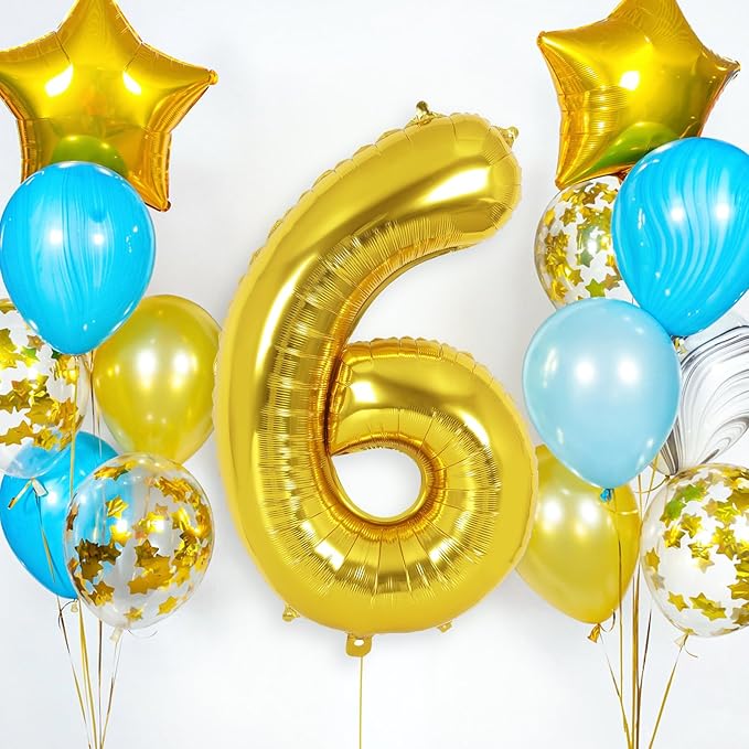 Gold Number 6 Balloon 40 Inch, Big Large Foil Helium Number Balloons, Jumbo Giant Mylar Number 6 Balloons for 6 Year Old Birthday Party Decorations Supplies Anniversary Celebration