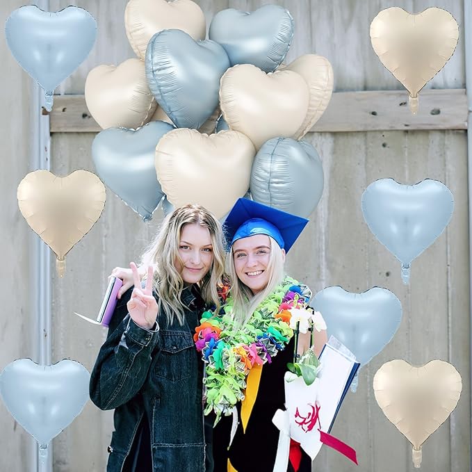 Blue White Heart Balloons, 18 Inch Baby Blue Cream Foil Heart Balloons, 10PCS Light Blue Nude Heart Shape Balloons Blue Helium Balloons for Boys Men Birthday Baby Shower Valentines Graduation