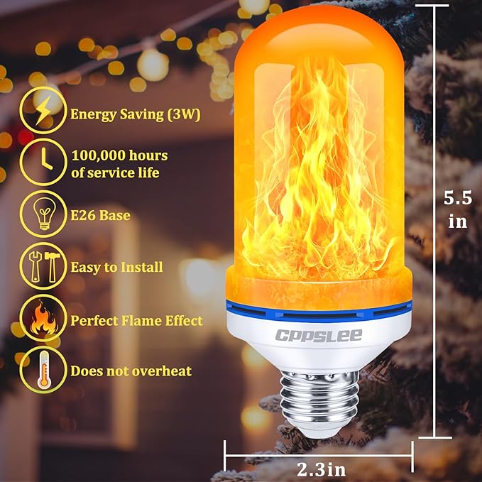 CPPSLEE Upgraded LED Flame Light Bulbs, 4 Modes Flickering Light Bulbs, E26 Base Fire Flame Bulb for Halloween Decorations Outdoor, Christmas Lights Patio Indoor Home Decor (Yellow, 4 Pack)