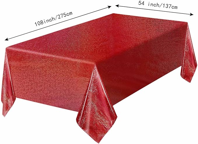2 Pack Red Iridescent Plastic Tablecloth Disposable 54 × 108 Inch Glitter Holographic Foil Table Cloth Plastic Laser Rectangle Table Cover for Birthday Wedding Disco Party