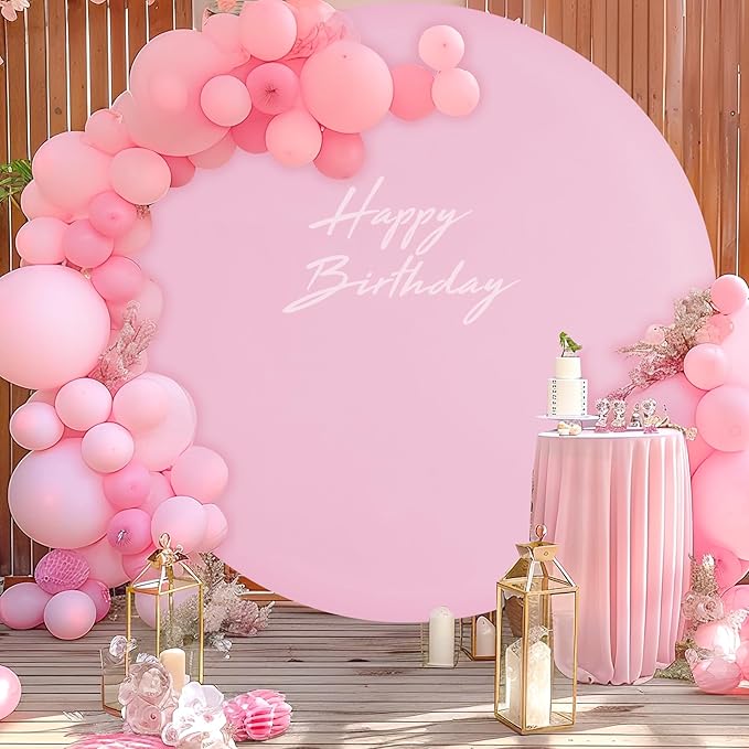 Gallety 7.2 FT Pink Round Backdrop Cover for 5 to 7.2ft Round Backdrop Stand - Adjustable Circle Arch Backdrops Cover for Wedding Birthday Party Photography Baby Shower Decoration