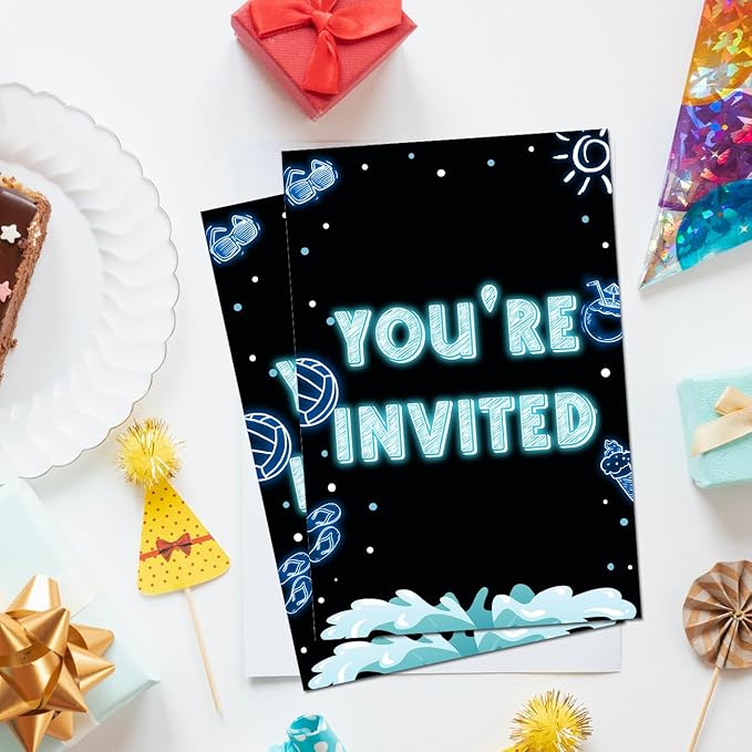 Soiceu Neon Teen Boy Pool Birthday Invitations Bruh Pool Birthday Party Invites Teenager Birthday Invitations with Envelopes Set of 20