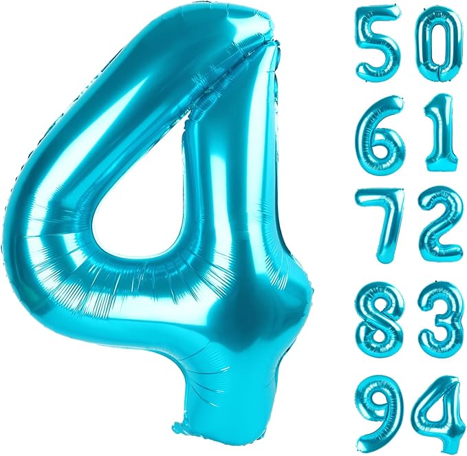 4 Balloon, Blue Number Balloons 40 Inch, 4th Blue Party Decorations, 4 Year Old Four Large Numbers for Party Decor, Number 4 Balloon