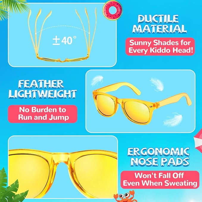 Party Favors Kids Sunglasses Bulk - 16 Packs Neon Sunglasses for Kid Age 3-8, UV400 Protection Party Sunglasses Goodie Bags Stuffers for kids Birthday Party Supply, End of the Year Gifts For Students