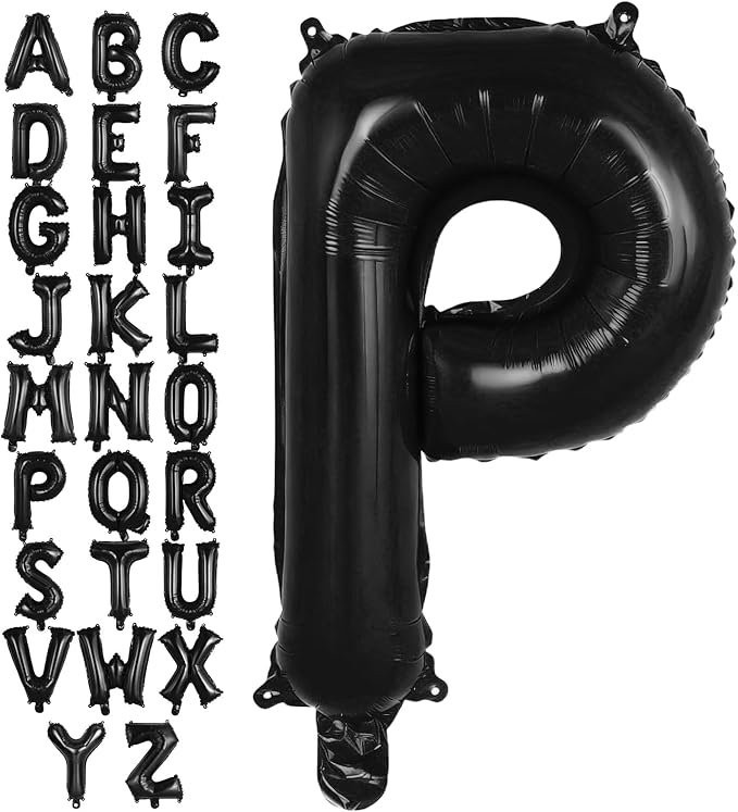 Black Letter P Balloons, 40 Inch Large Foil Letter Balloons, Custom Phrase Balloon for Birthday Party Wedding Anniversary Decoration (Black P)