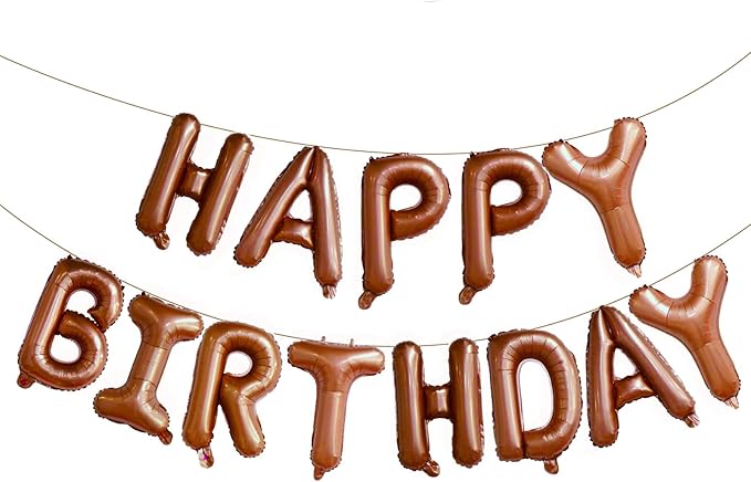 KALOR Brown Happy Birthday Balloons Banner, 16 Inch Mylar Foil Letters Balloon Sign for Birthday Party Decorations Photo Booth Backdrop