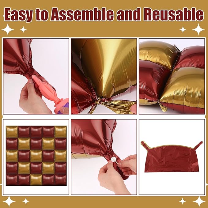 25 Pcs Wizard Party Decor Magical Square Double Sided Foil Balloon Backdrop 19'' Burgundy Gold Foil Balloon Tunnel Arch Garland Kit for Medieval Party Baby Shower Birthday