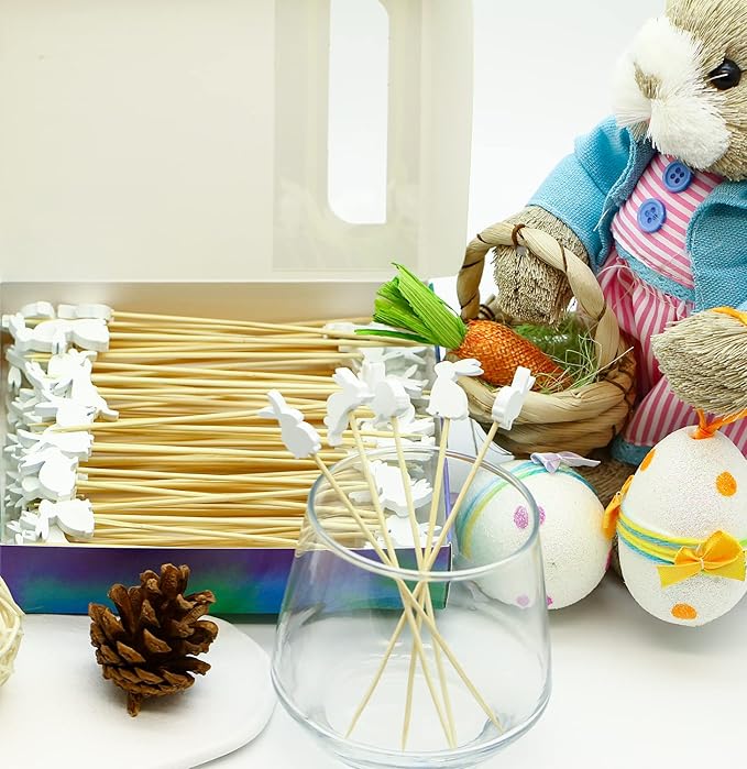 Easter Rabbit Cocktail Picks Fruit Dessert Sticks Sandwich Food Toothpicks Charcuterie Appetizer Skewers, 5 Inch, Handmade of Bamboo Wood, for Easter Decoration Party Supplies (Easter Bunny)