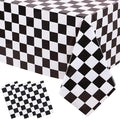 3 Packs Black and White Checkered Tablecloth 54 x 108 Inch Plastic Checkered Table Cloth Disposable Race Car Theme Party Tablecloths for Outdoor Picnic Parties