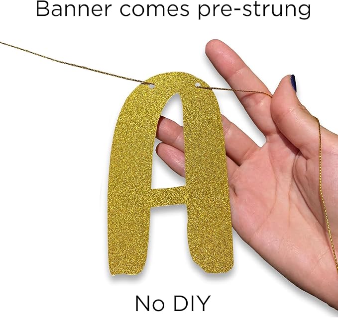 Pre-Strung Goodbye Tension Hello Pension Gold Glitter Banner - Funny Retirement Decorations for Men and Women - Retirement Party Supplies and Gifts