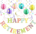 Retirement Party Decorations Kit for Women - 17-Piece Elegant Pastel Set with Pre-Strung Banner, Honeycomb Balls, Swirls & Garland | Instant Setup Party Decor | Retirement Gifts & Supplies
