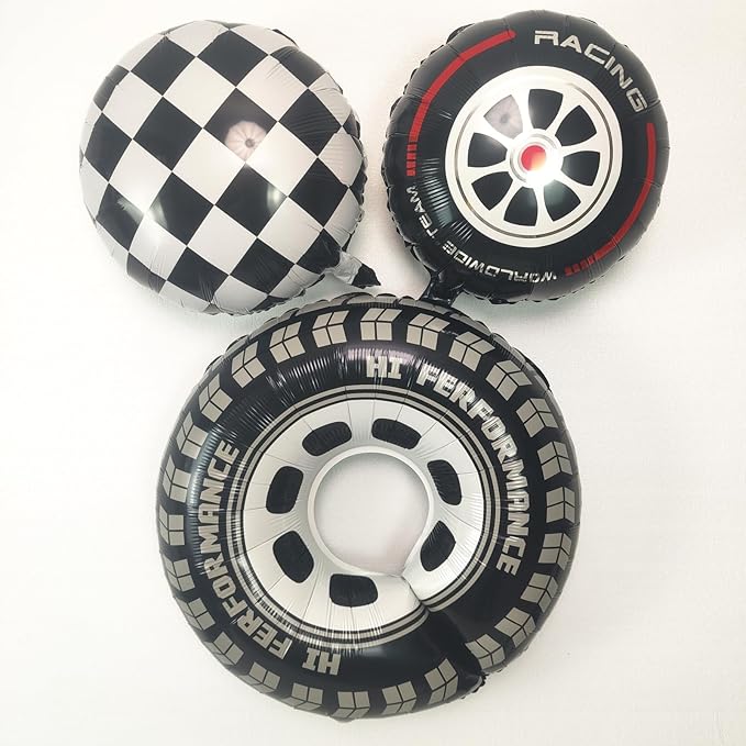 128pcs Race Car Balloon Garland Arch Kit, with 29 in Foil Tire Balloon and Black White Checkered Foil Fringe Backdrop for Race Car Two Fast Baby Shower Birthday Party Decorations