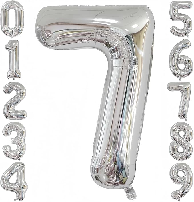 Silver 7 Balloon,40 Inch Number 7 Balloon,7 Birthday Balloon Decorations,Helium Silver 7 Balloon Number for Birthday Party Decorations