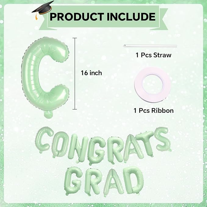 KALOR 16 Inch Olive Green Congrats Grad Banner Balloons, Olive Green Congrats Grad Letters Sign, Graduation Decorations 2026 for Graduation Party Decorations 2026