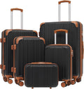 Coolife Luggage Sets, 5 Piece Durable Suitcase, Lightweight Carry on Luggage with ABS Hardshell, Dual Spinner Wheels, TSA Lock and YKK Zipper (apricot black, 5 piece set)