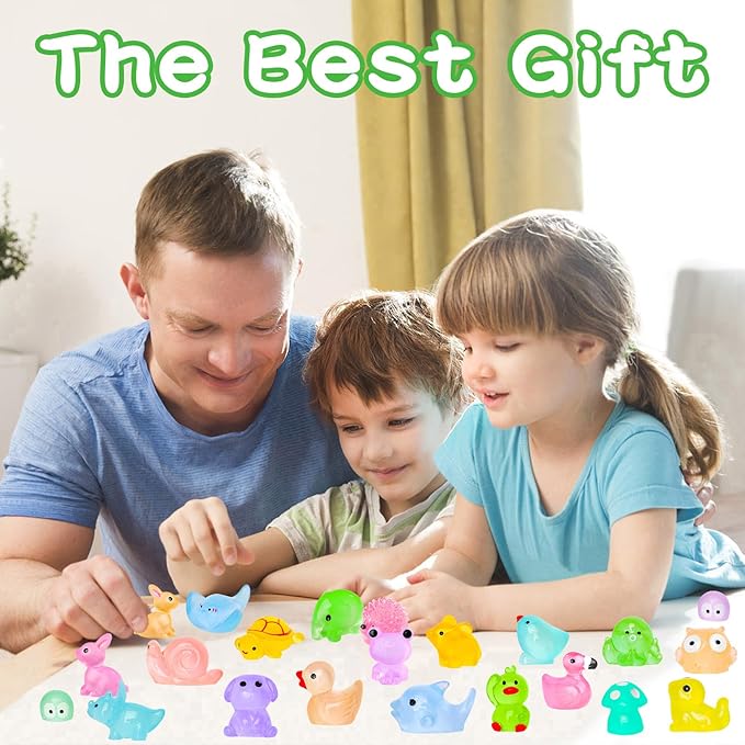 120pcs Luminous Mini Resin Animals 20 Types to Hide Miniature Resin Animals Figures Glow in The Dark Tiny Ducks Owls Frogs Bulk for Micro Landscape Dollhouse Aquarium Potted Fairy Garden DIY Decor