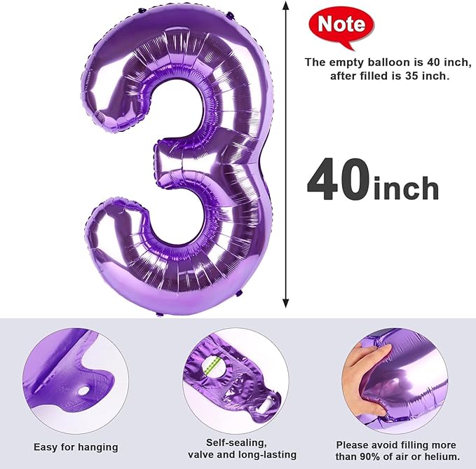 12 Balloon Numbers, Purple 40 Inch Large Number Balloons Birthday Gift for 12 21 Years Old, Maylar Balloon Decorations for Wedding Engagement Graduations Memorial Day's
