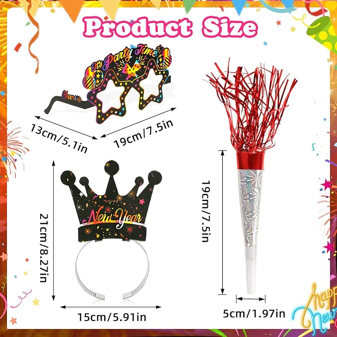 Konsait 40 PCS New Years Eve Party Supplies, Colorful Happy New Years Glasses, New Year Headband, 2026 New Year Noise Makers for Happy New Years Decorations 2026 Kit New Years Eve Party Favors