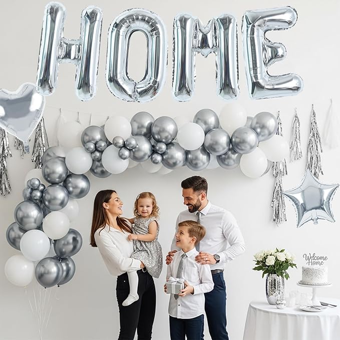 TONIFUL 40 Inch Silver HOME Letter Balloon, Large Decoraction for Housewarming, New Home Parties and Homecoming Celebrations,Premium Silver Balloon Banner for Welcome Sign and Party Supplies