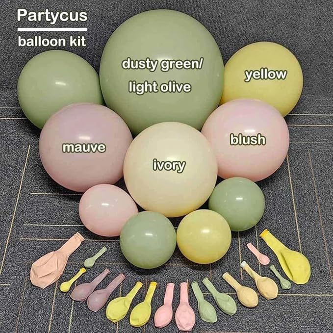 Pink Green Yellow Balloon Arch Double Stuffed, Dusty Green Light Yellow Mauve Ivory Pastel Balloon Garland Kit for Baby Shower Birthday Bridal Wedding Flower Valentine Party Decoration