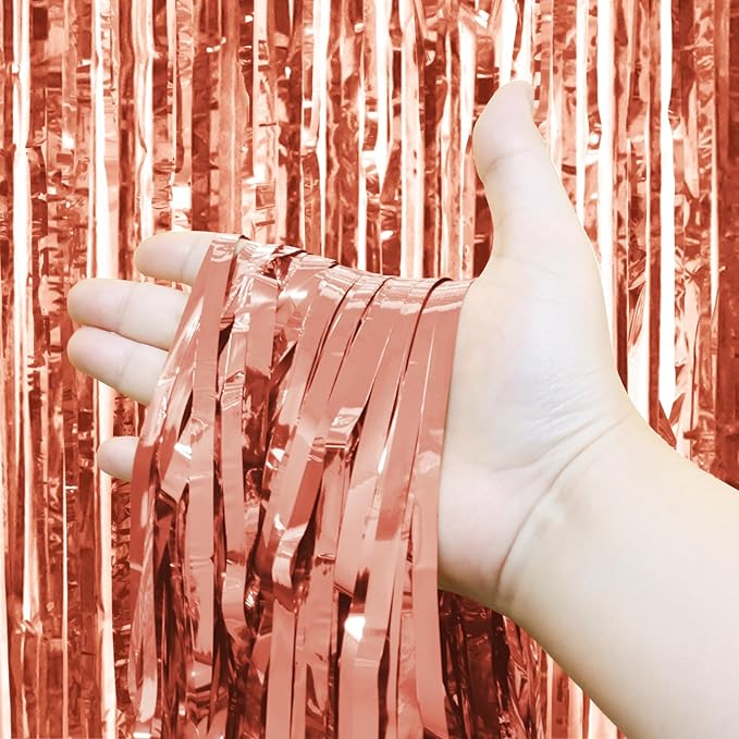 Homiest 6 Pack Rose Gold Tinsel Backdrop, 3.3x6.6 FT Metallic Tinsel Foil Fringe Curtains Party Decorations, Birthday Door Streamers for Baby Shower Wedding, Photo Booth Props Background Wall Decor