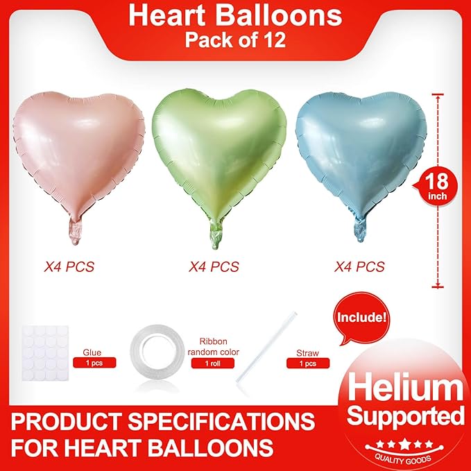 Pink Heart Shaped balloons Pack of 12,18 Inch Love Valentine Balloons Heart Romantic Balloons For Valentines Day Propose Marriage Wedding Bridal Shower Engagement Party Decorations