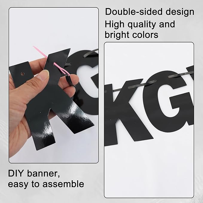 BEISHIDA 116 PCS A-Z DIY Letter Banner Kit Make Your Own Banner Double-Sided Black Including 111 Letters and Numbers 3 Rope and 9 Threading Device,Customized for Birthday Graduation Wedding Decor