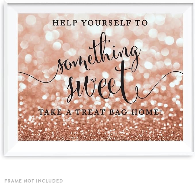 Andaz Press Wedding Party Signs, Glitzy Rose Gold Glitter, 8.5x11-inch, Please Help Yourself to Something Sweet and Take a Treat Bag Home, 1-Pack, Bokeh Colored Party Supplies, Dessert Table Sign