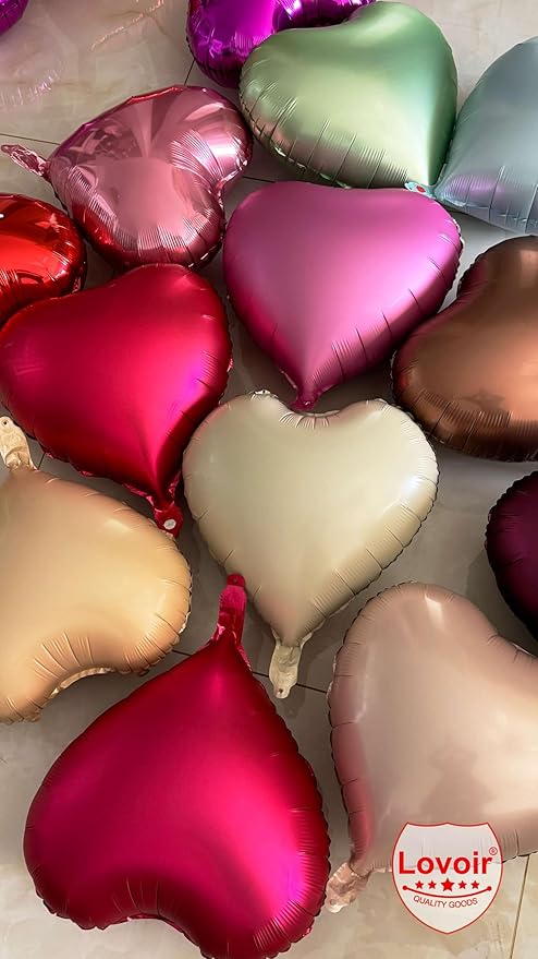 Lovoir 12 Pcs Pink Heart Shape Foil Mylar Balloons 18 Inch Love Balloons for Valentine's Day Birthday Party Decorations Wedding Engagement Romantic Decor (Pearl Pink & White & Rose Gold)