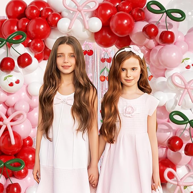 JOGAMS 181Pcs Cherry Balloon Arch Garland Kit, Cherry Party Decorations with Clear Green Pink 260 Balloons for Cherry On Top Baby Shower Birthday Bridal Shower Wedding Galentine's Valentine's Day