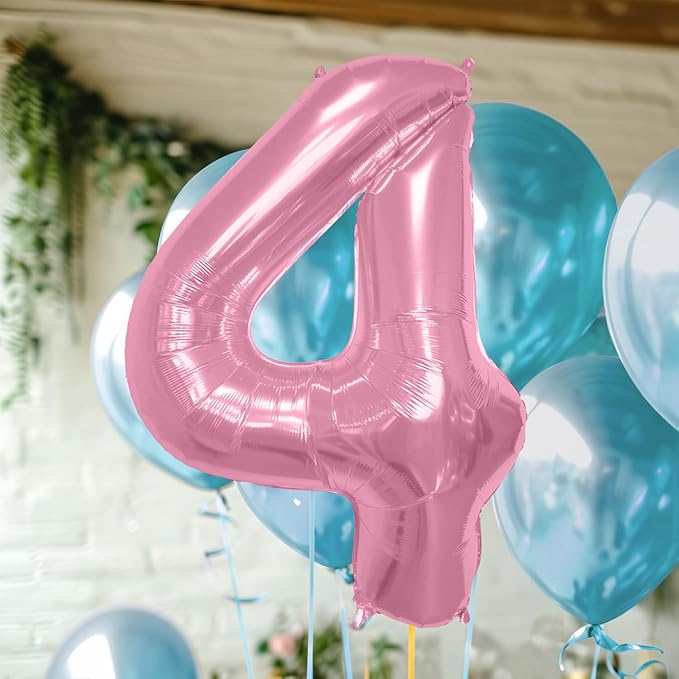 40 Inch Large Pink Number Celebration and Decoration Balloon for Birthday Parties, Graduations, Anniversaries, Weddings, Photo Shoots, Special Events - Helium Foil Mylar (Pink Number 4)