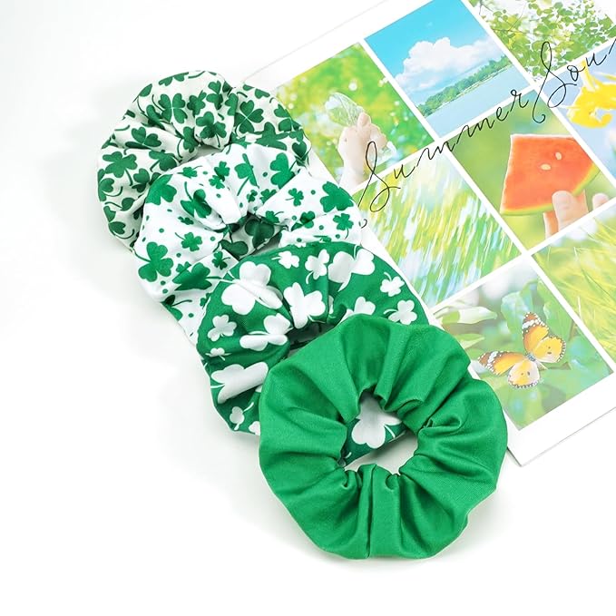 St.Patrick's Day Hair Ties for Woman Girls Green Shamrock Hair Scrunchies Elastic Irish Lucky Leaf Clover Hair Tie St.Patricks Party Supplies St.Patrick's Hair Accessories
