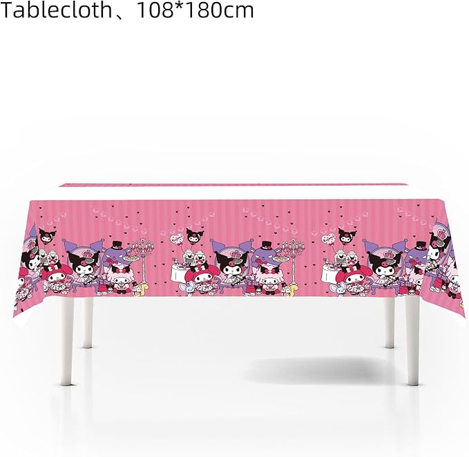 2pcs Pink Cat Tablecloth Cute Anime Themed Party Supplies Tablecover Perfect for Birthday Celebration and Party Decorations (70x42.9 inch) (Purple korm)